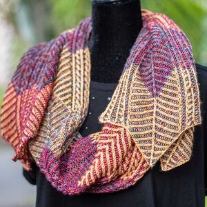 Hand Crafted OOAK Avantgarde Boho Wool Striped Desiner Scarf Red Yellow Purple